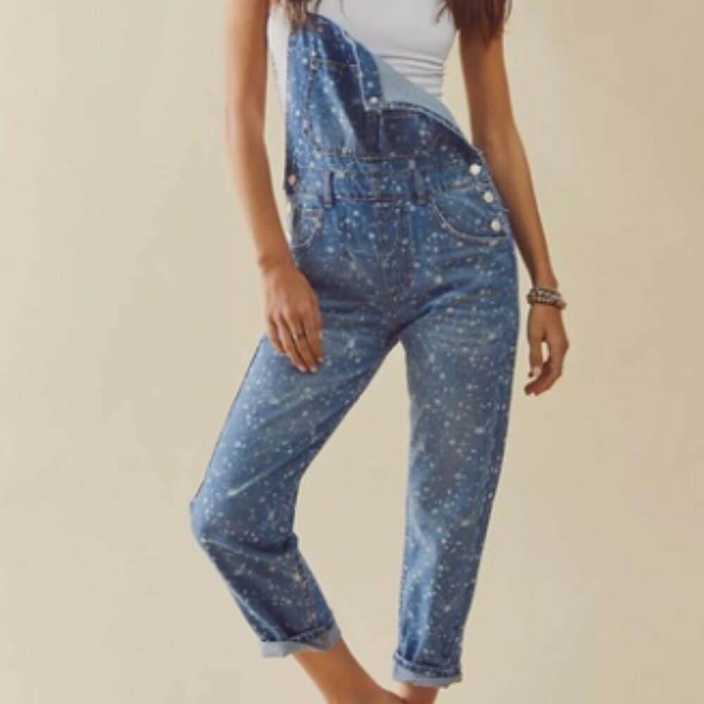 NWT XS Free People Ziggy Denim Overall - Bleach Splatter
